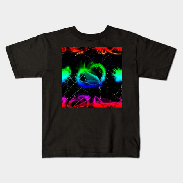 Rainbow Hearts And Rainbow Electric With Black Background Kids T-Shirt by NeavesPhoto